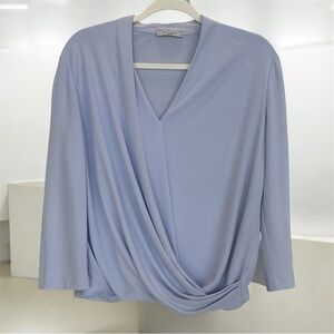 MM LaFleur Light Lavender Blue Deneuve Wrap Blouse Top M